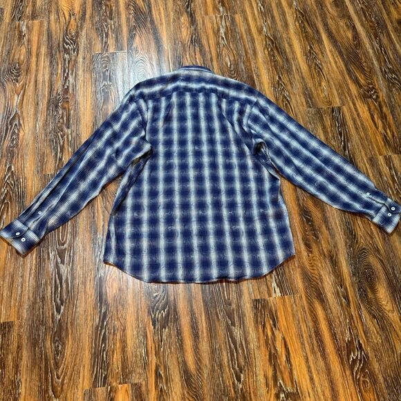 Bugatchi Men's XL Blue Button Up Casual Shirt Top Long Sleeve Plaid‎ Flip Cuff - Picture 4 of 8